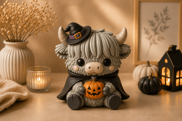 Halloween Highland Cow STL | Cute Witch 3D Print Model - Image 4