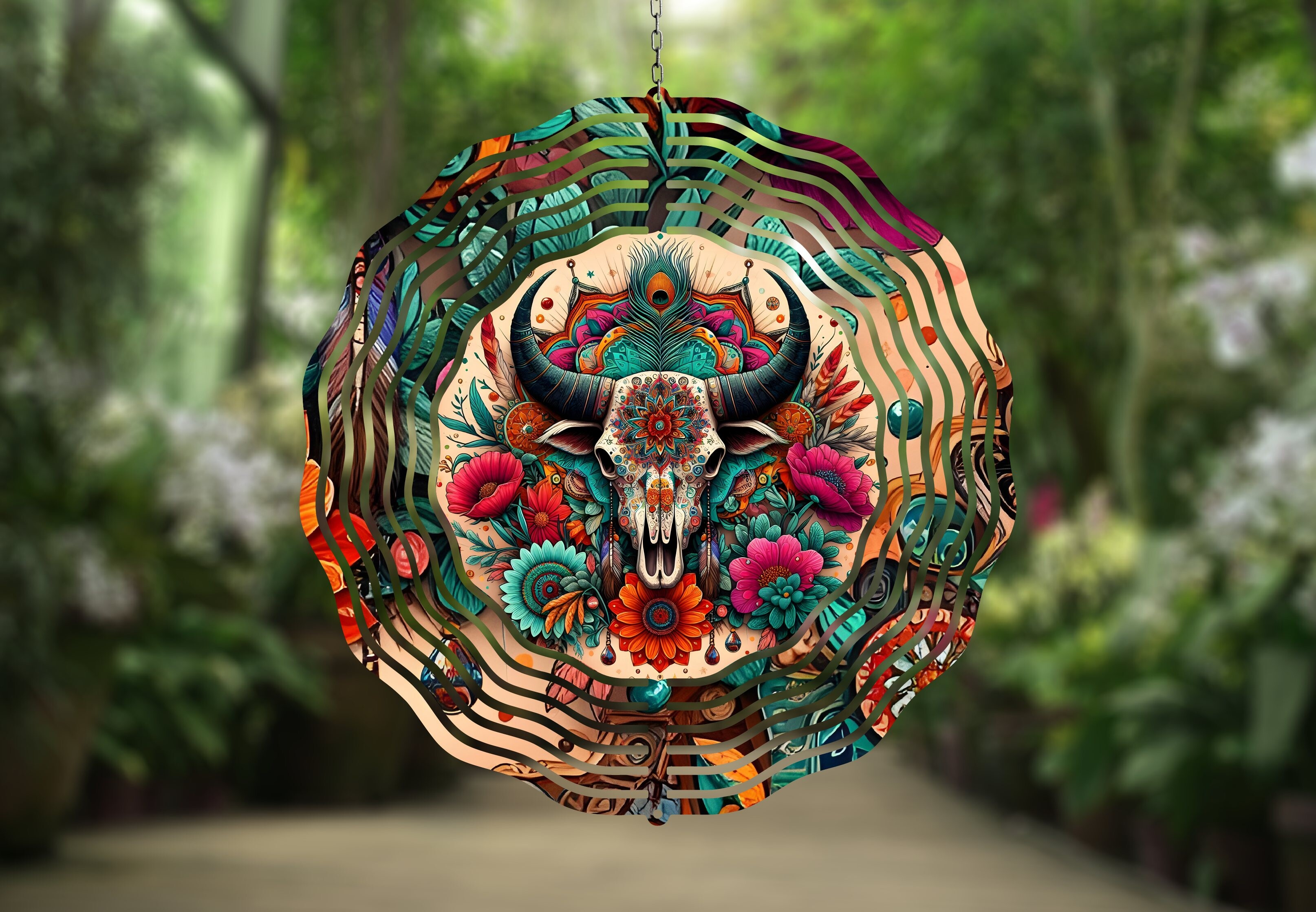 Mandala peacock skull stencil.