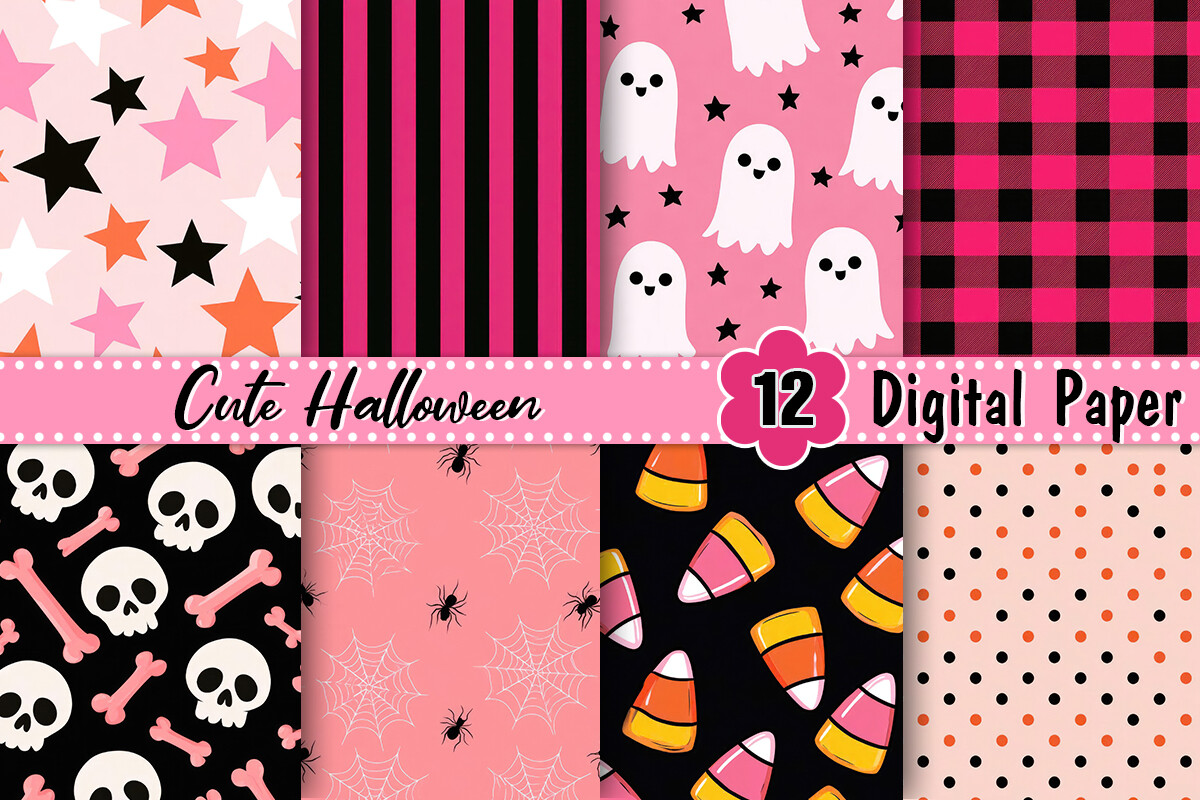 Pink Orange Halloween Digital Paper