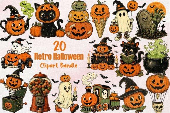 Retro Halloween Clipart Bundle