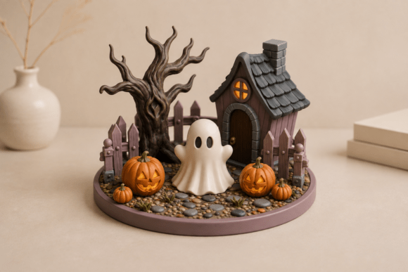 Spooky Halloween Village STL | Cute Ghost Cottage Scene - Image 3