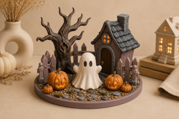 Spooky Halloween Village STL | Cute Ghost Cottage Scene - Image 4