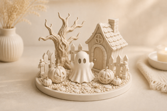 Spooky Halloween Village STL | Cute Ghost Cottage Scene - Image 6