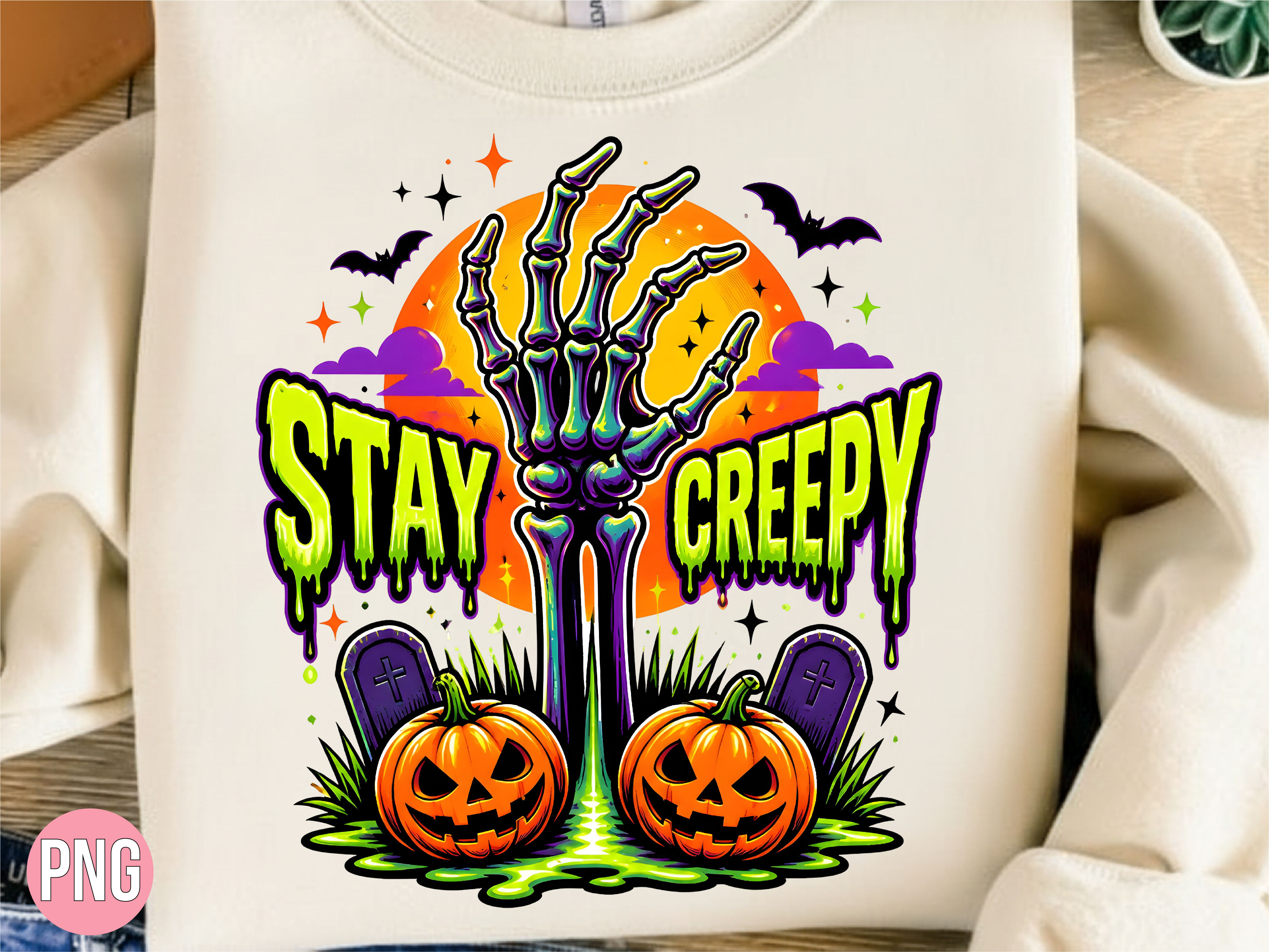 Creepy hand graphic with a skull.