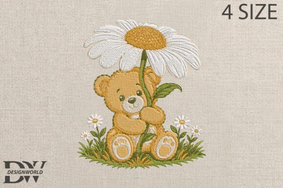 Teddy Bear Baby with Daisy Embroidery