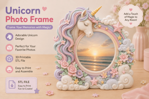 Unicorn Photo Frame STL | Magical 3D Printable Keepsake - Image 1
