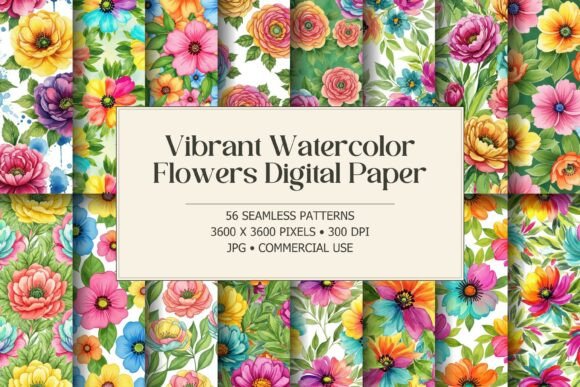 Vibrant Watercolor Flowers Patterns