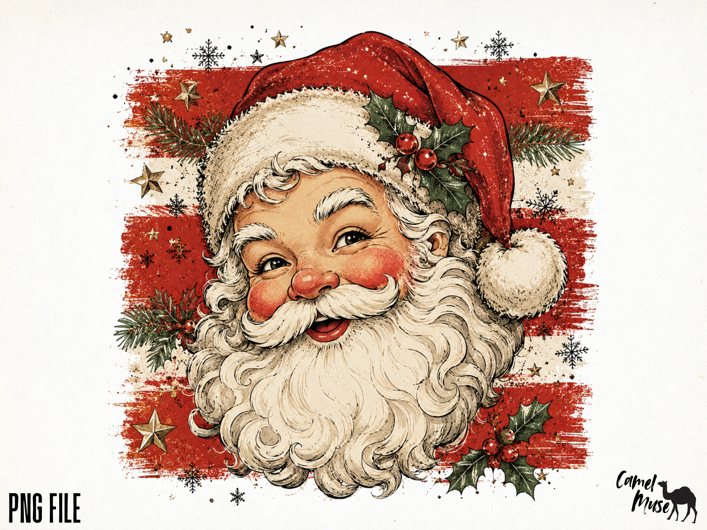 Vintage Santa Face PNG, Retro Christmas