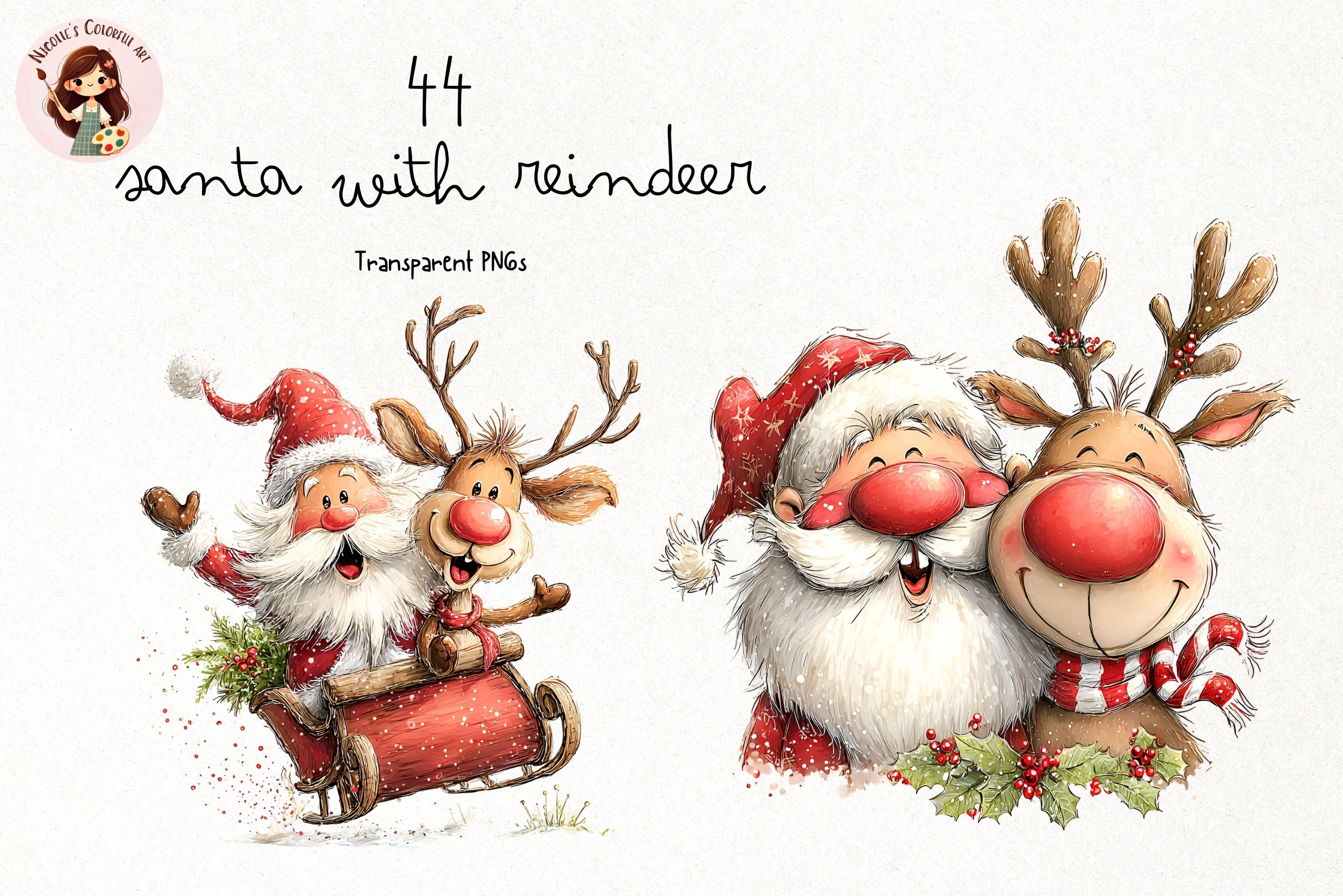 Whimsical Quirky Santa Reindeer Clipart