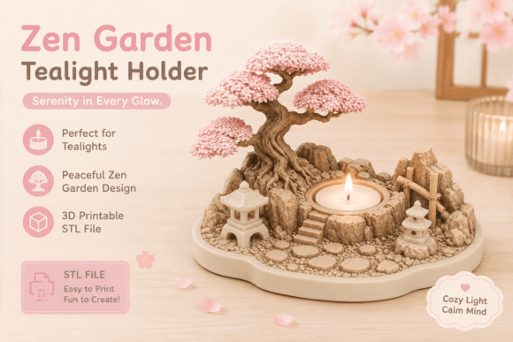 Zen Garden Tealight Holder STL | Japanese Zen Decor 3D Print - Image 1