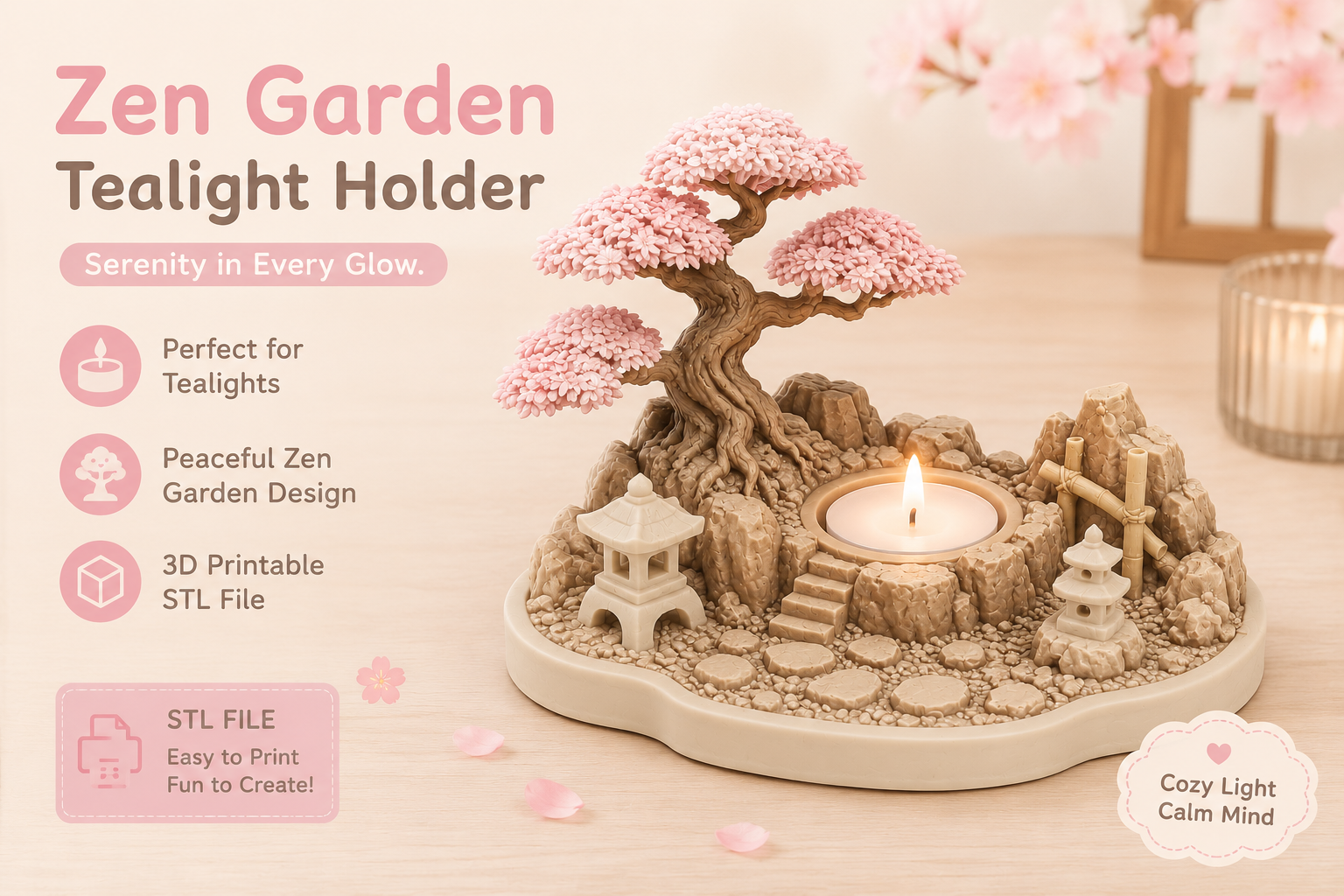 Zen Garden Tealight Holder STL | Japanese Zen Decor 3D Print - Image 3