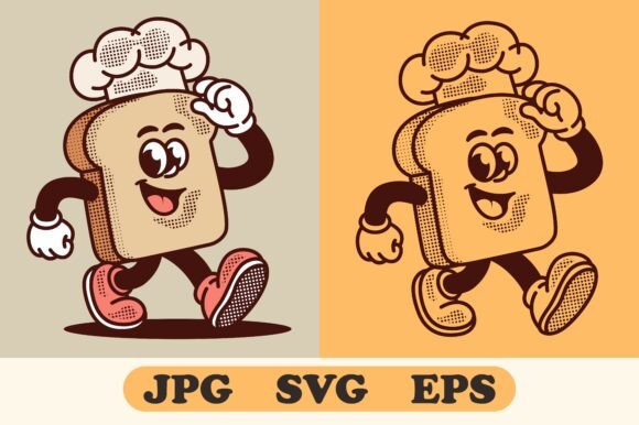 Retro Cartoon Toast Bread Mascot Design