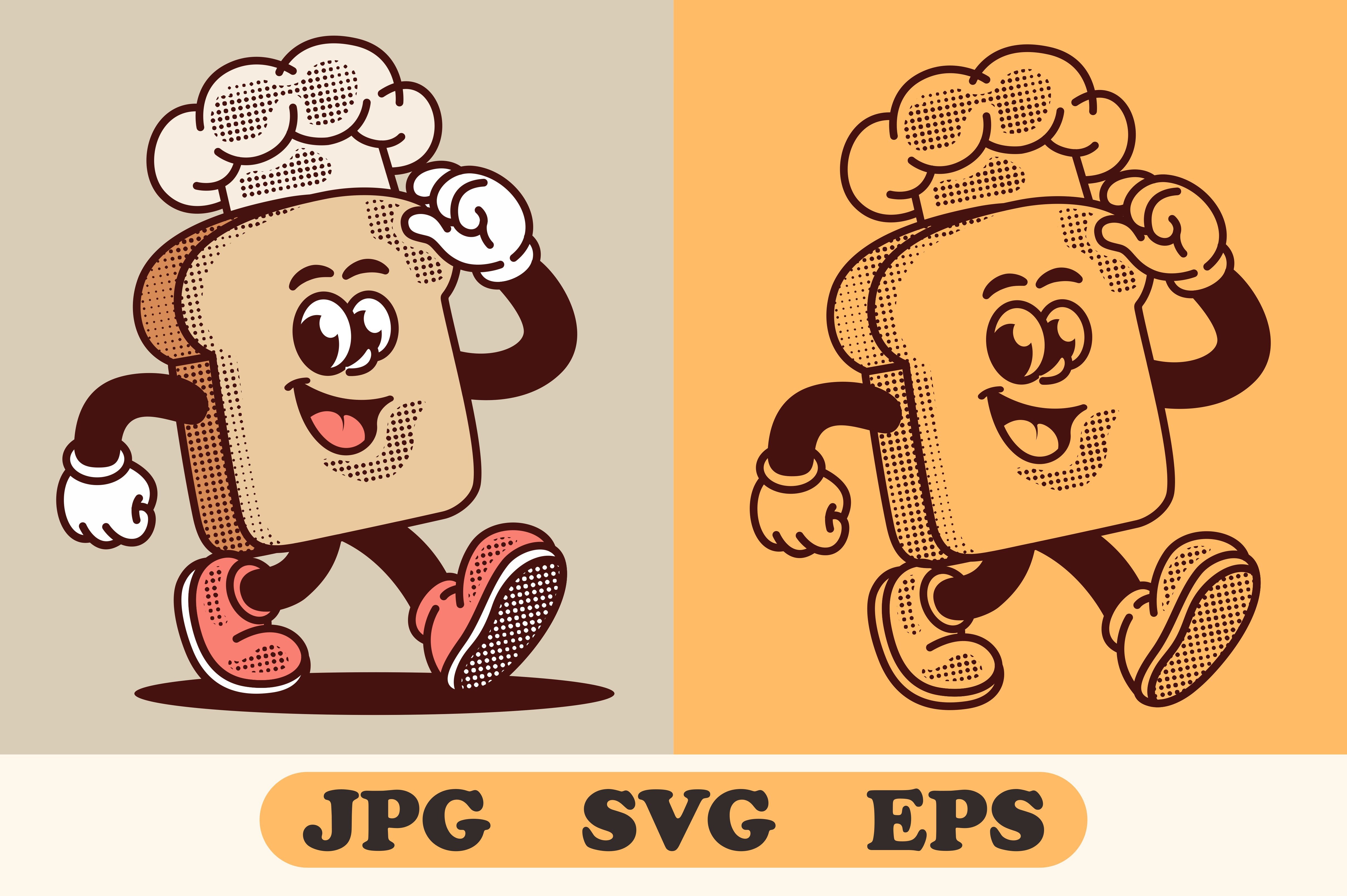 Retro Cartoon Toast Bread Mascot Design
