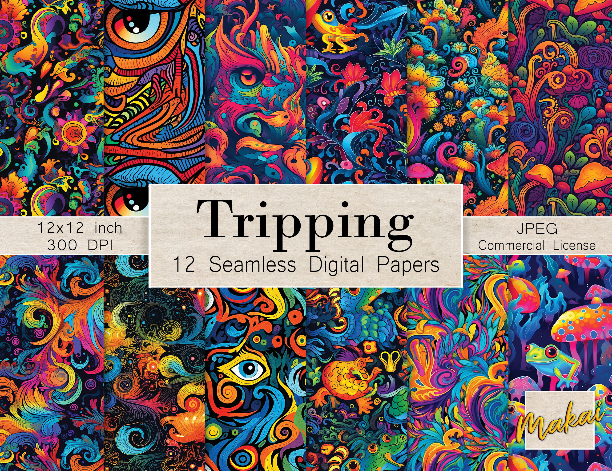 12 Seamless Psychedelic Abstract Pattern Graphic by Makai Digital ...