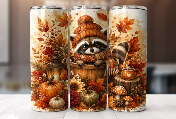 20oz Autumn Raccoon Pumpkin Tumbler Wrap