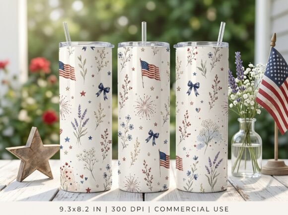American Floral Flag Tumbler Wrap Art