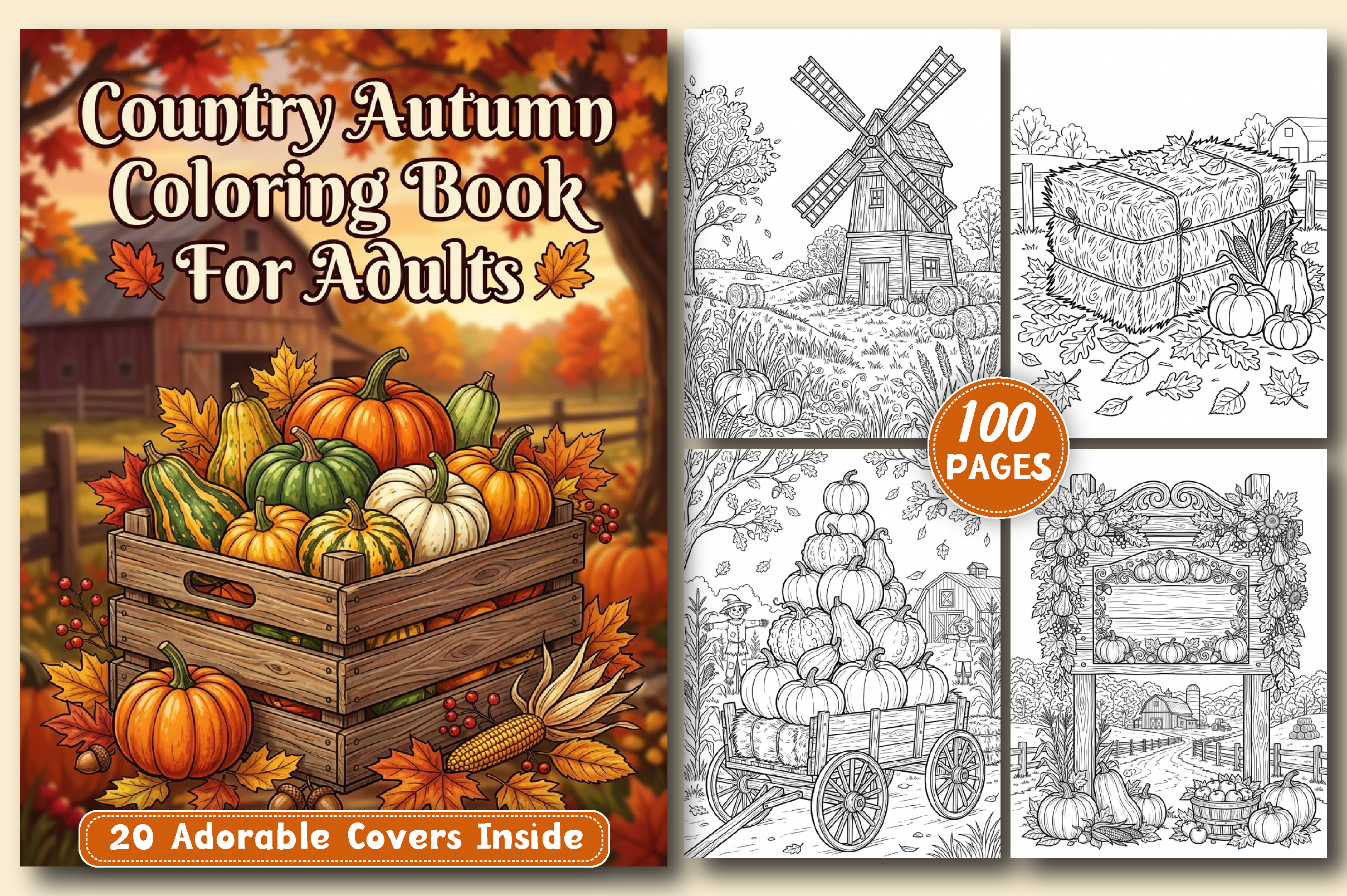 Country Autumn Coloring Book for Adults