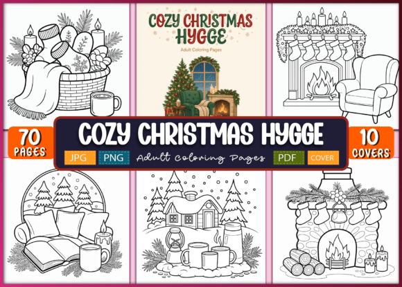 Cozy Christmas Hygge Adult Coloring Page Graphics