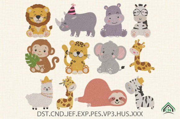 Cute Safari Animals Embroidery Bundle
