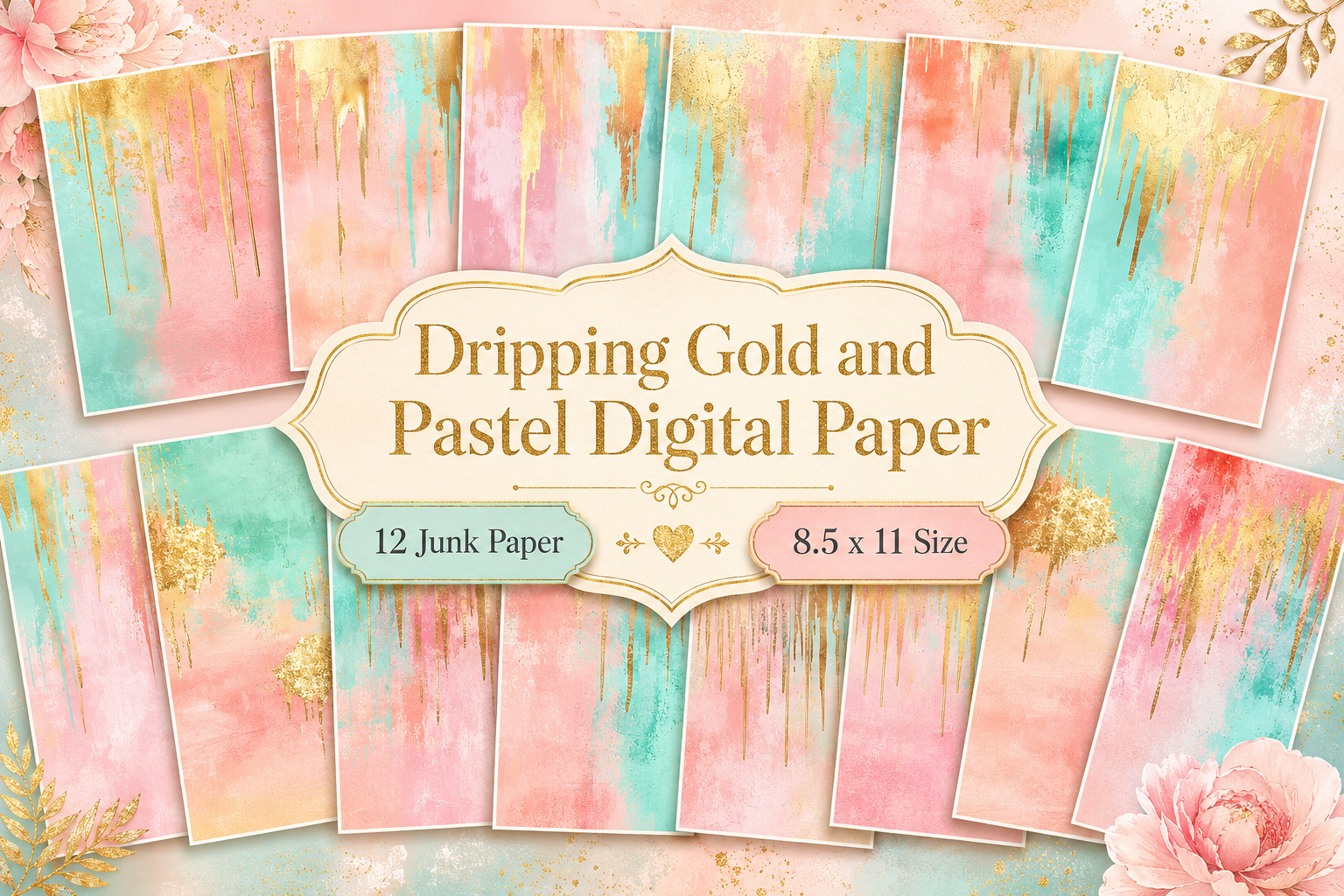 Dripping Gold & Pastel Digital Paper
