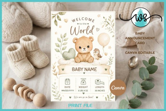 Editable Canva Baby Birth Announcement