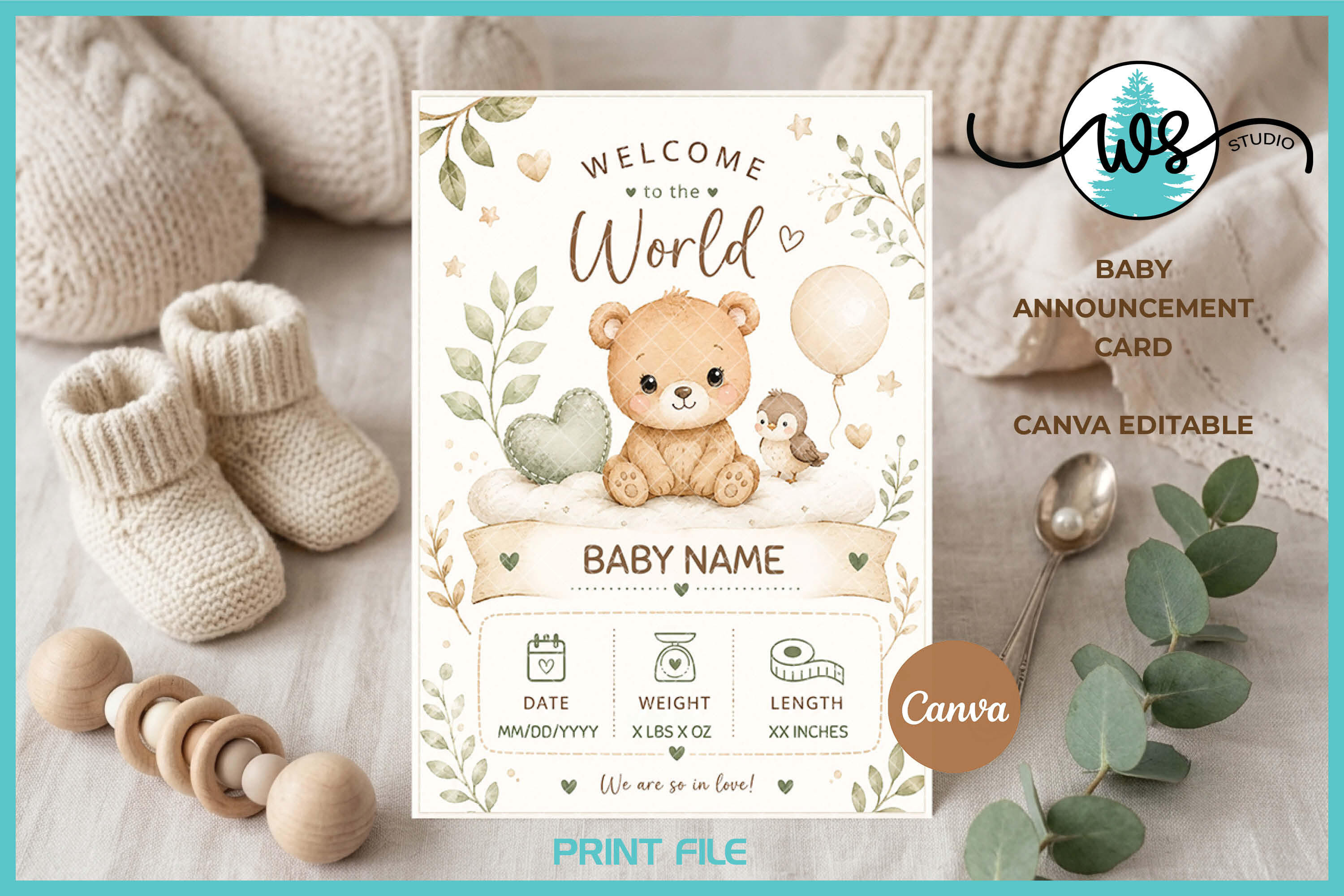 Editable Canva Baby Birth Announcement