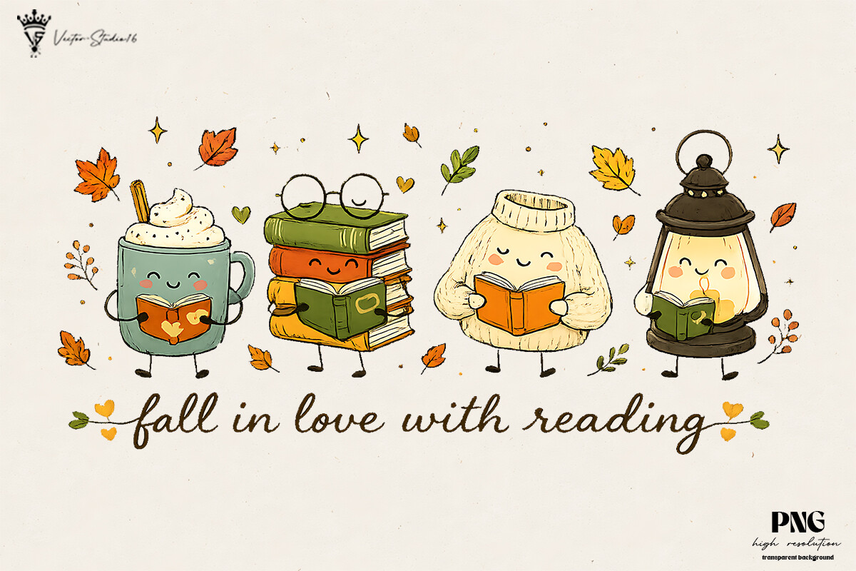 Fall Book Reading Love PNG Sublimation