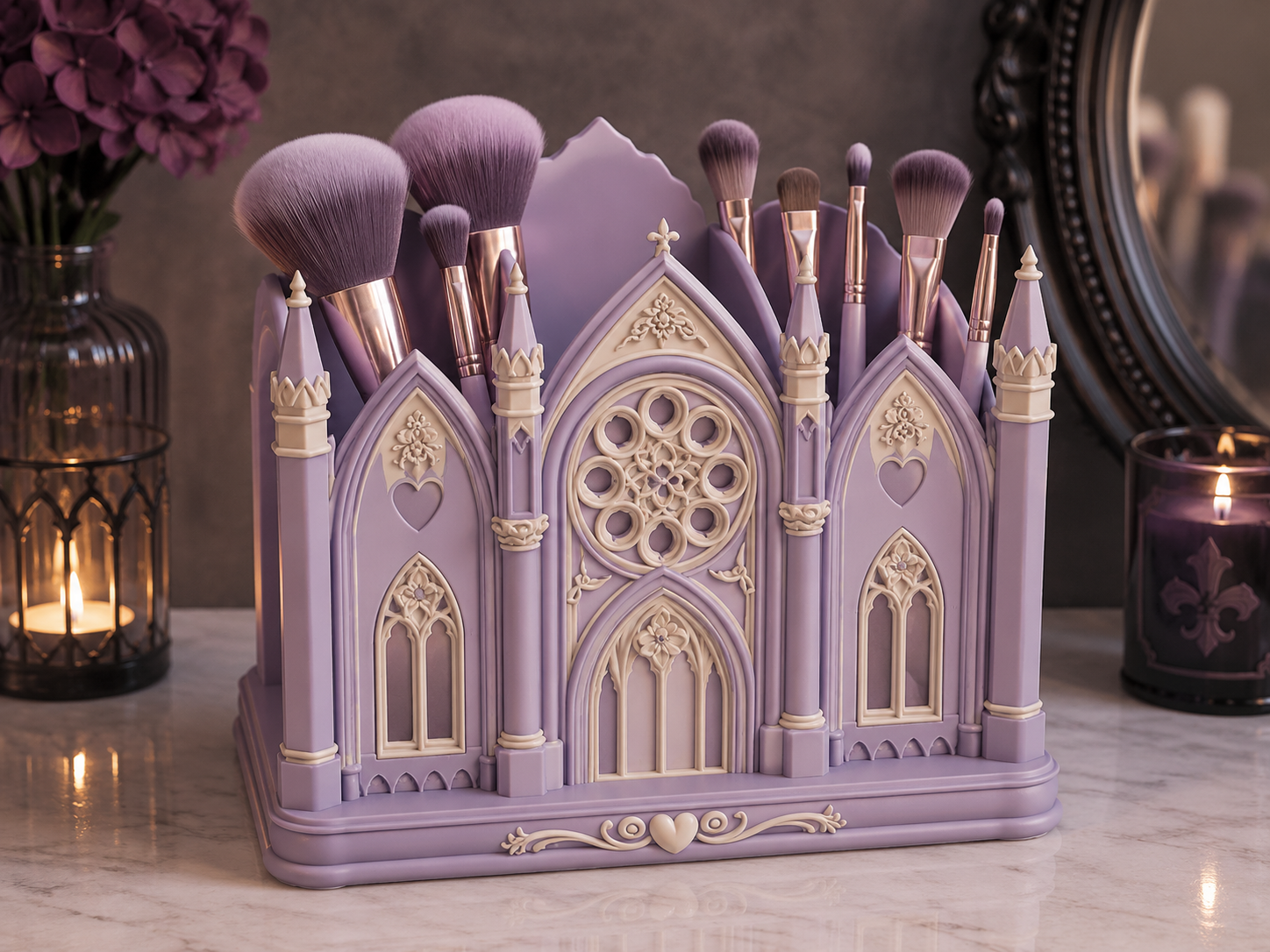Gothic Cathedral Makeup Brush Holder STL | Ornate Vanity Organizer - Image 5
