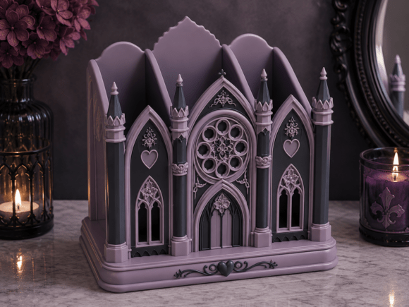 Gothic Cathedral Makeup Brush Holder STL | Ornate Vanity Organizer - Image 3