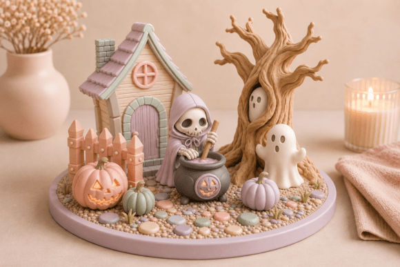 Halloween Cat Figurine Trio STL - Witch, Vampire, Pumpkin Set - Image 15