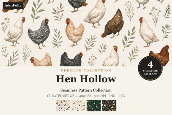 Hen Hollow Chicken Seamless Patterns