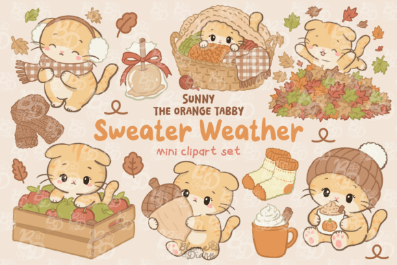 Kawaii Orange Tabby Cat Fall Clipart