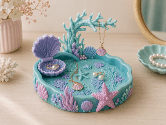 Mermaid Jewelry Dish STL | Ocean Trinket Tray for 3D Printing - Image 2