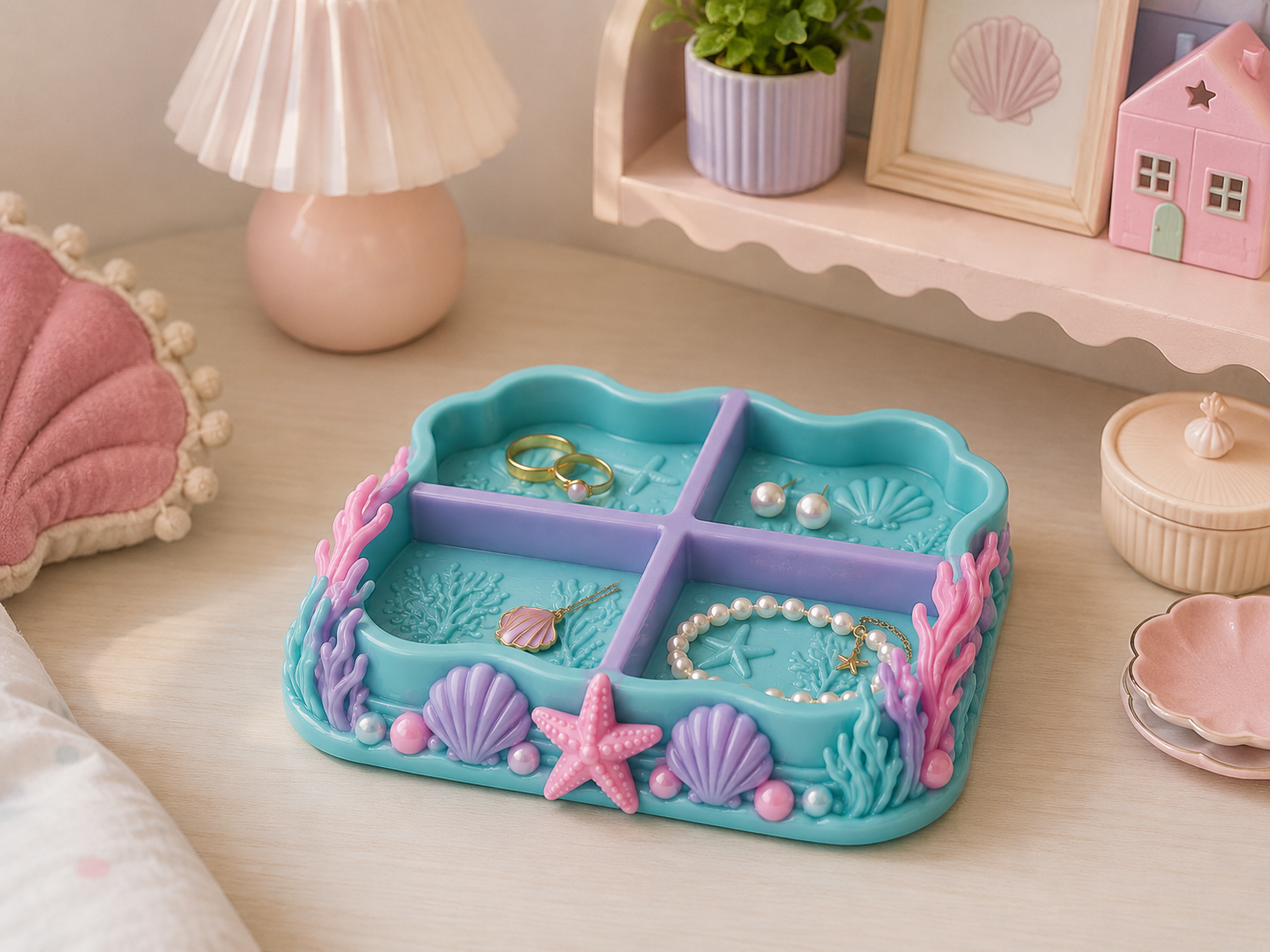 Mermaid Trinket Dish STL | 4 Compartment Jewelry Organizer - Image 5