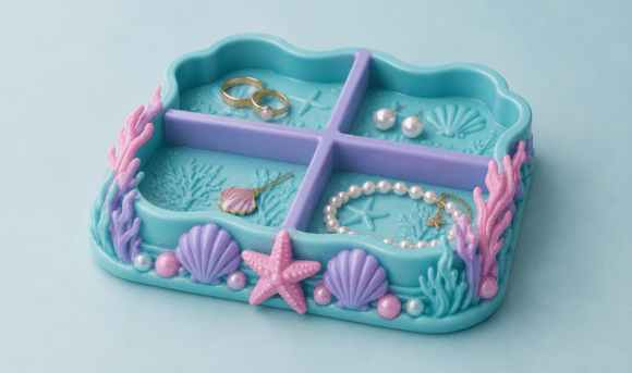 Mermaid Trinket Dish STL | 4 Compartment Jewelry Organizer - Image 2