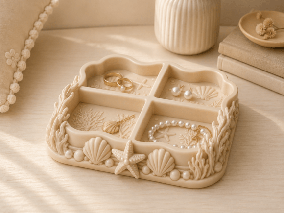 Mermaid Trinket Dish STL | 4 Compartment Jewelry Organizer - Image 4