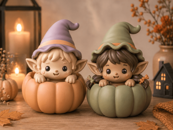 Mini Pumpkin Elfs STL Set | Cute Autumn 3D Print Models - Image 1
