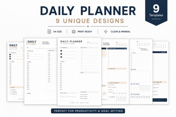 Nine Daily Planner Templates PNG