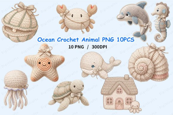 Ocean Crochet Animal PNG 10PCS