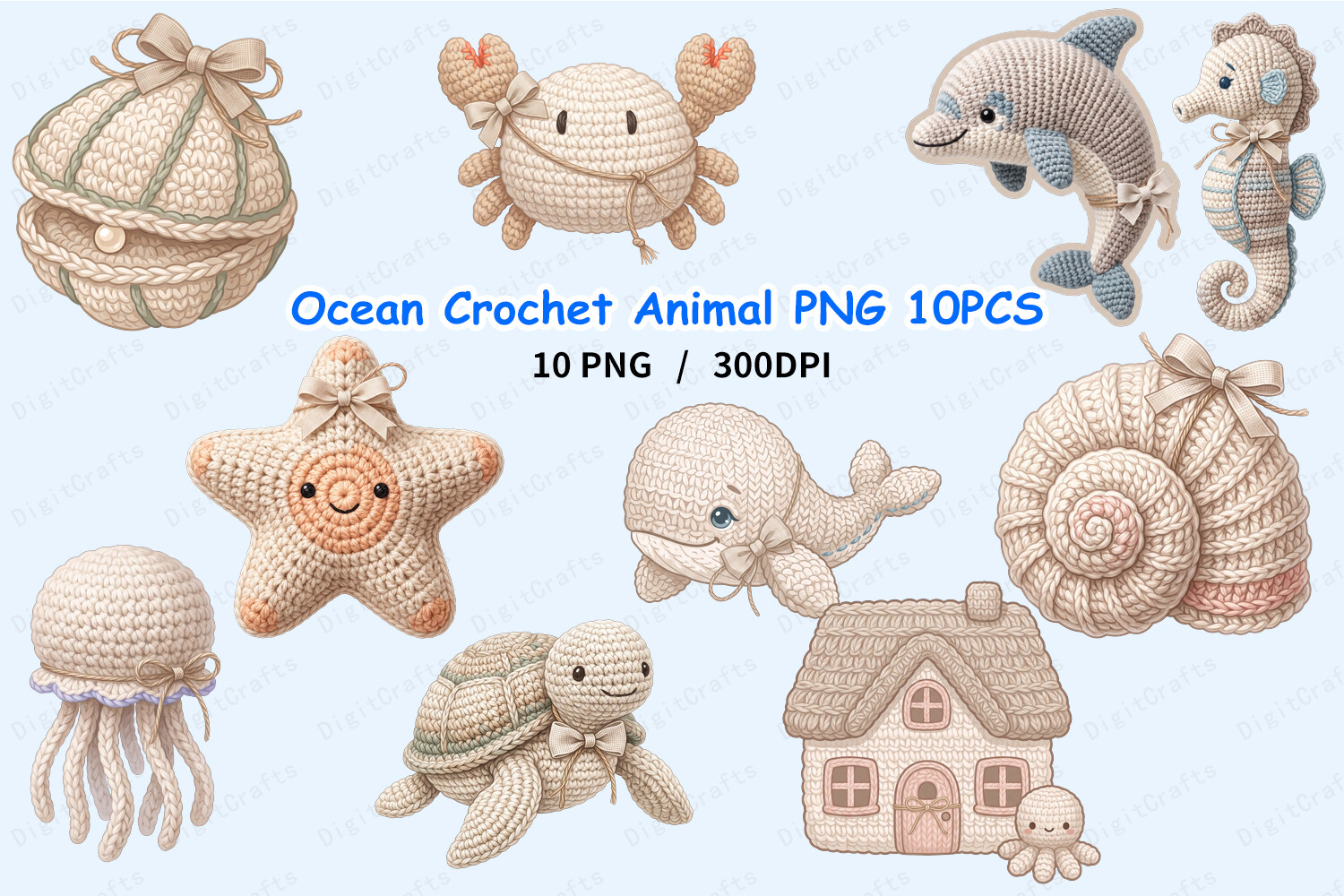 Ocean Crochet Animal PNG 10PCS