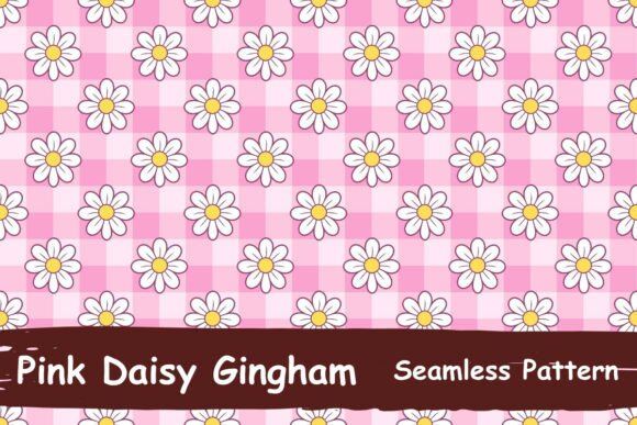 Pink Daisy Gingham Seamless Pattern PNG