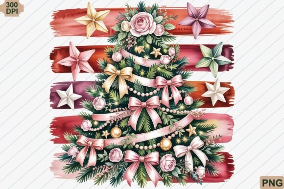 Preppy Coquette Christmas Tree PNG