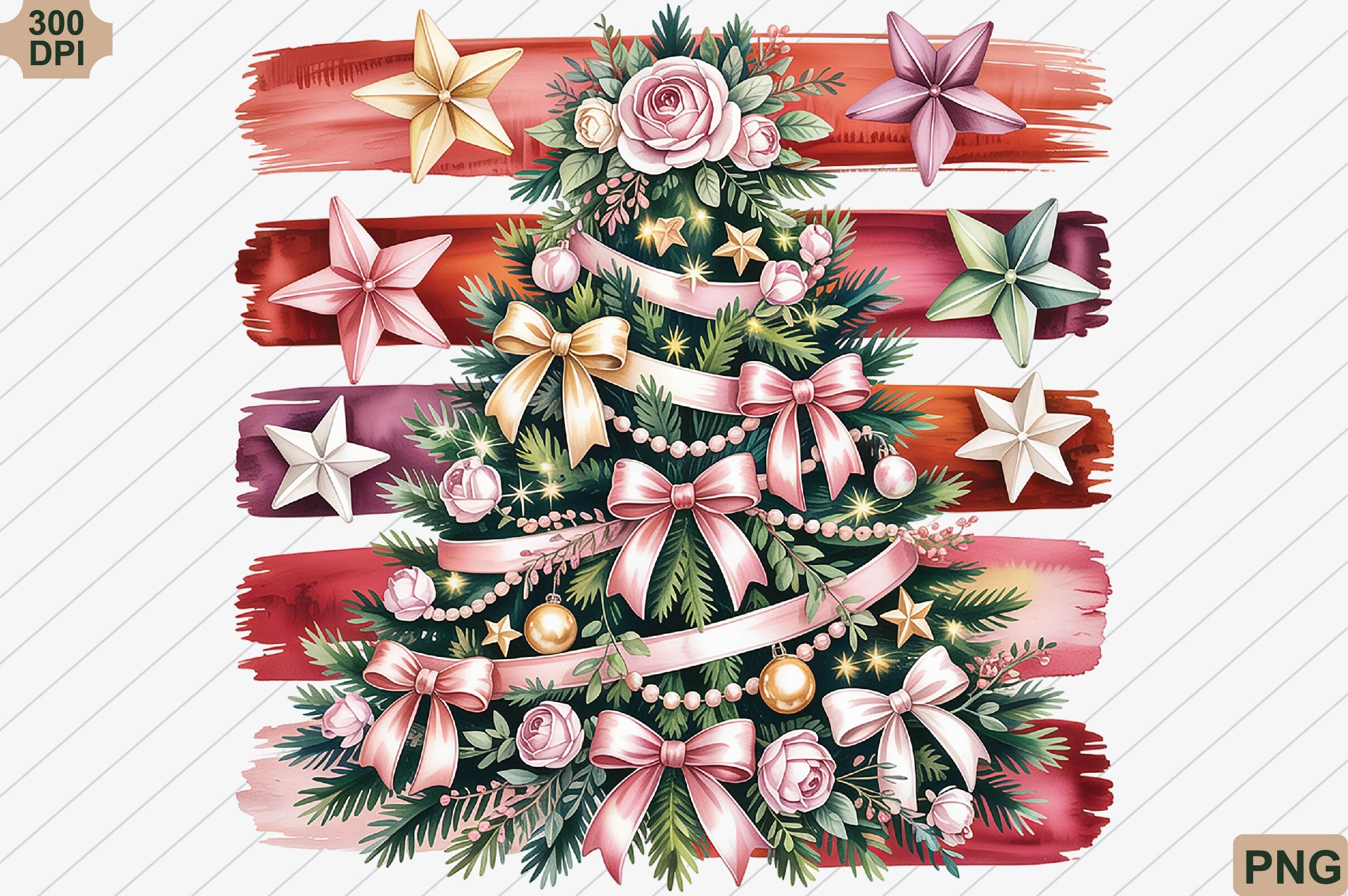 Preppy Coquette Christmas Tree PNG
