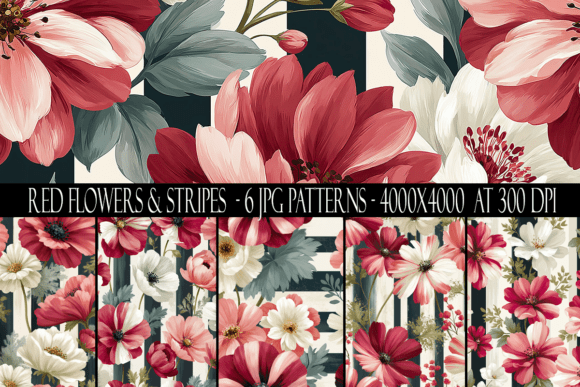 Red Flowers and Stripes Patterns