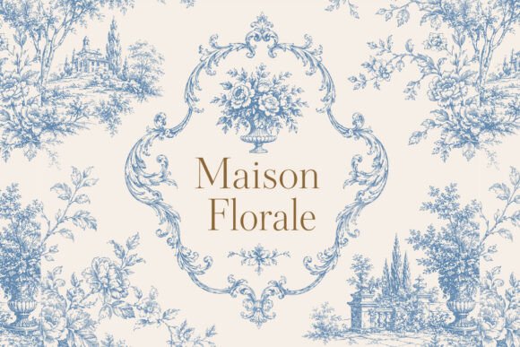 Vintage Blue Toile De Jouy Ornate Frame