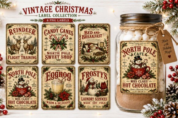 Vintage Christmas Eggnog Label PNG