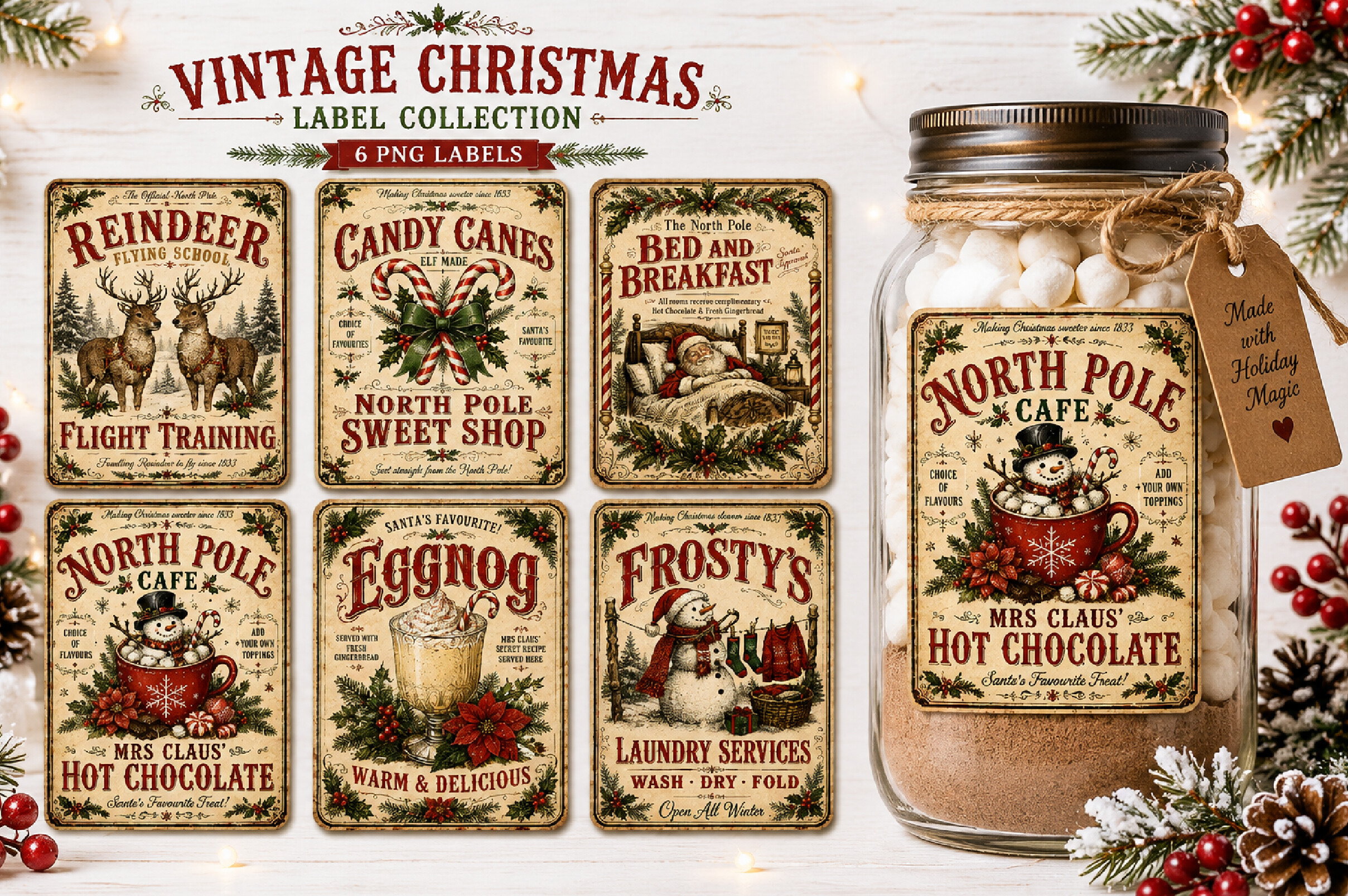 Vintage Christmas Eggnog Label PNG