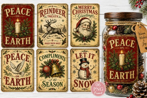 Vintage Christmas Label Sign PNG