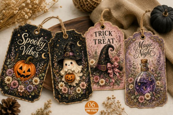 Vintage Halloween Gift Tag PNG Bundle