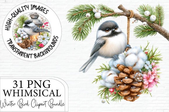 Whimsical Winter Bird Clipart Bundle
